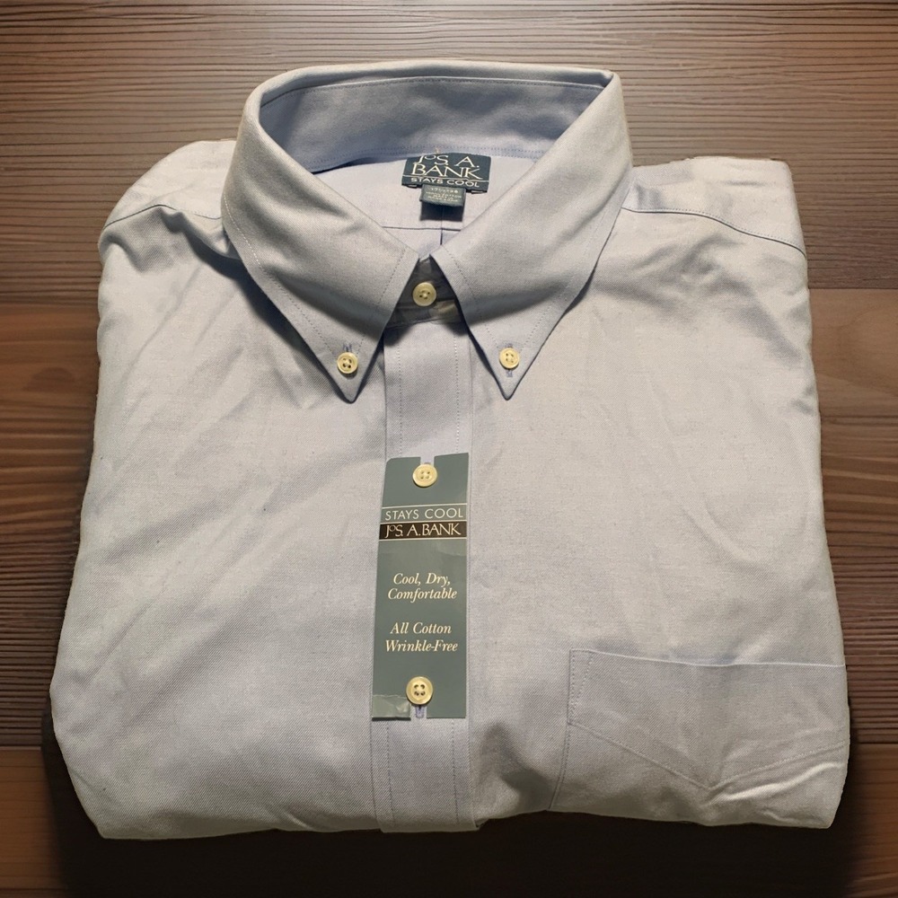 Jos A Bank Stays Cool Dress Shirt Mens 17.5 36 NWT Light Blue 100% Cotton LS